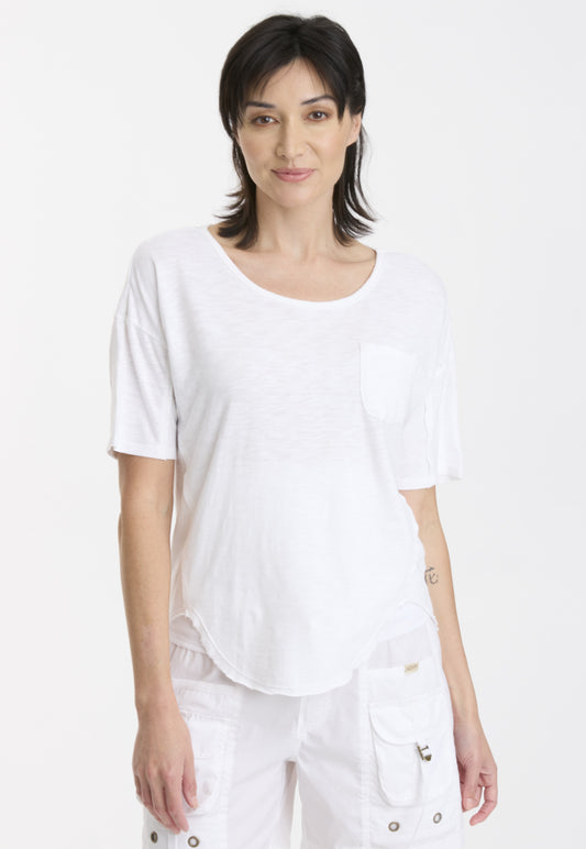 Duvall Relaxed Fit Tee - White Cotton Tops XCVI   