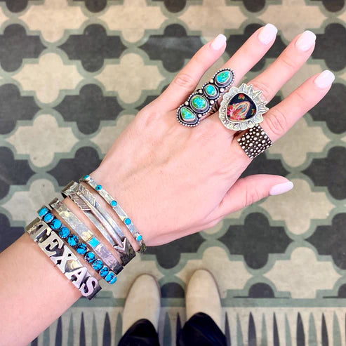 4mm Hammered Sterling Silver & Turquoise Cuff Cuffs Richard Schmidt