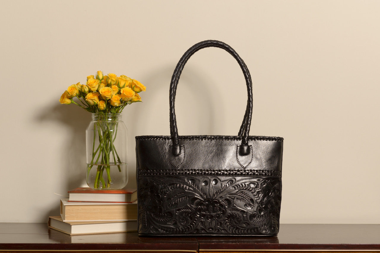 Antonia Hand-Tooled Leather Purse Purse Hide and Chic Black  