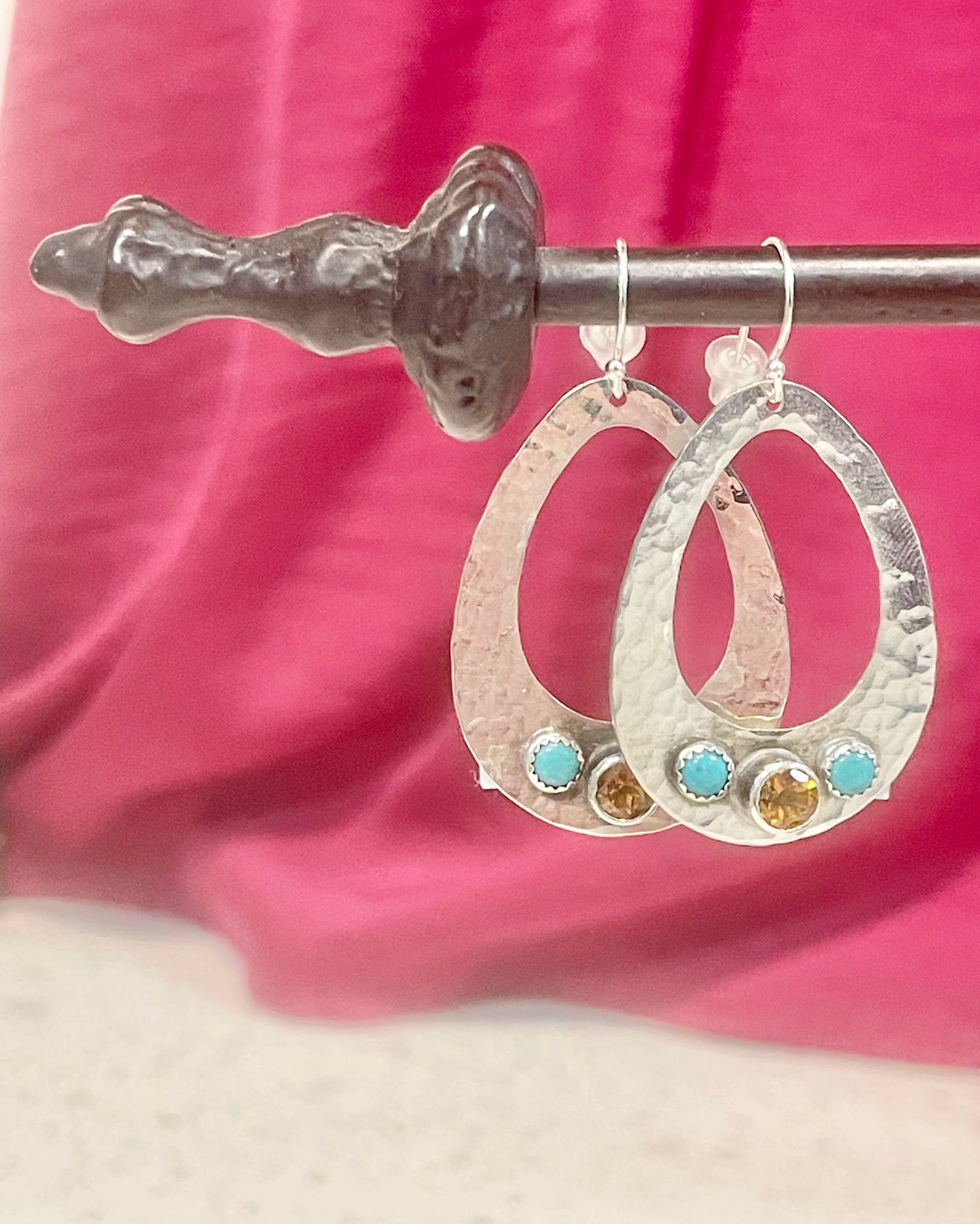 Large Open Oval with Mint Turquoise and Citrine Earrings Earrings Richard Schmidt