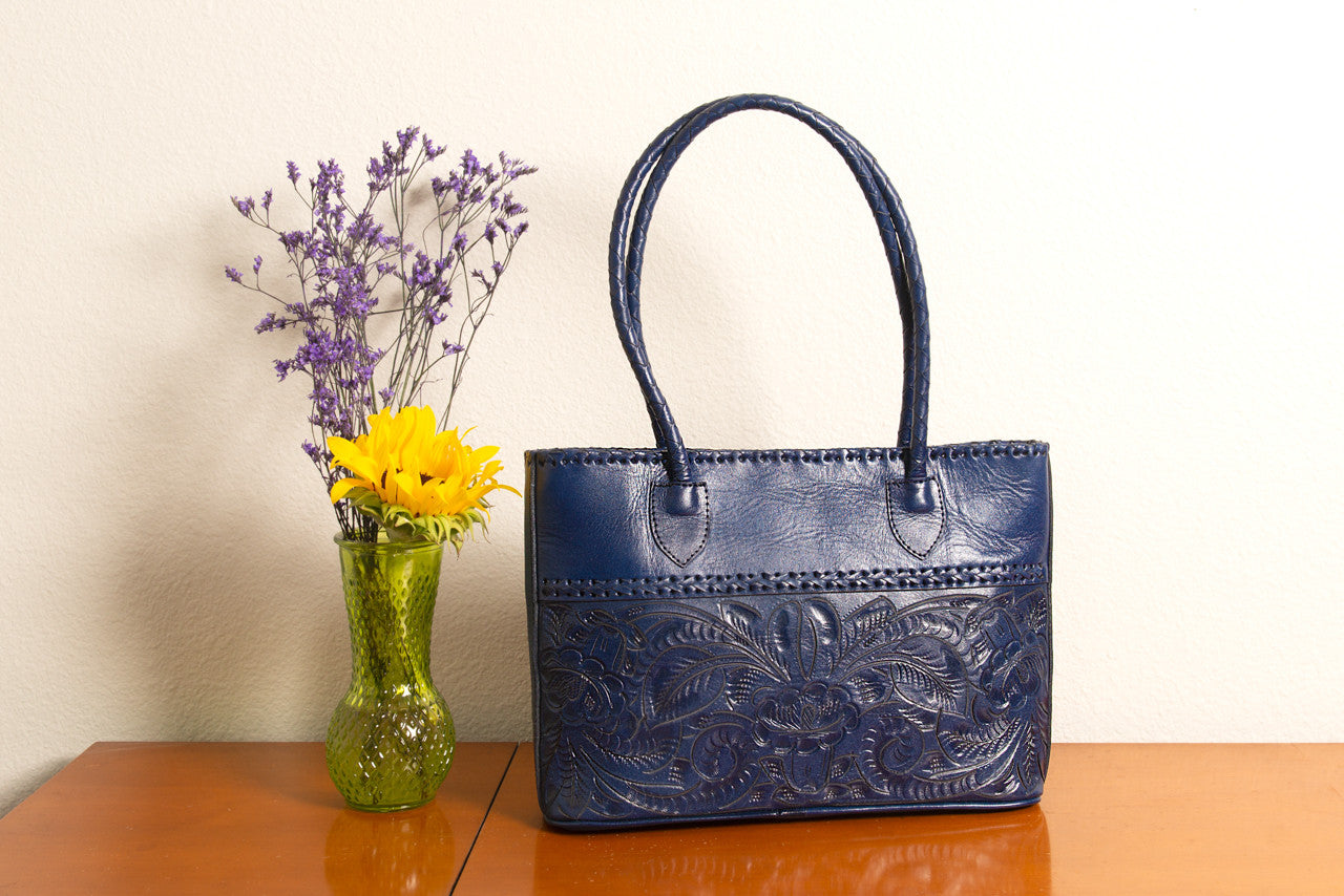 Antonia Hand-Tooled Leather Purse Purse Hide and Chic Navy  