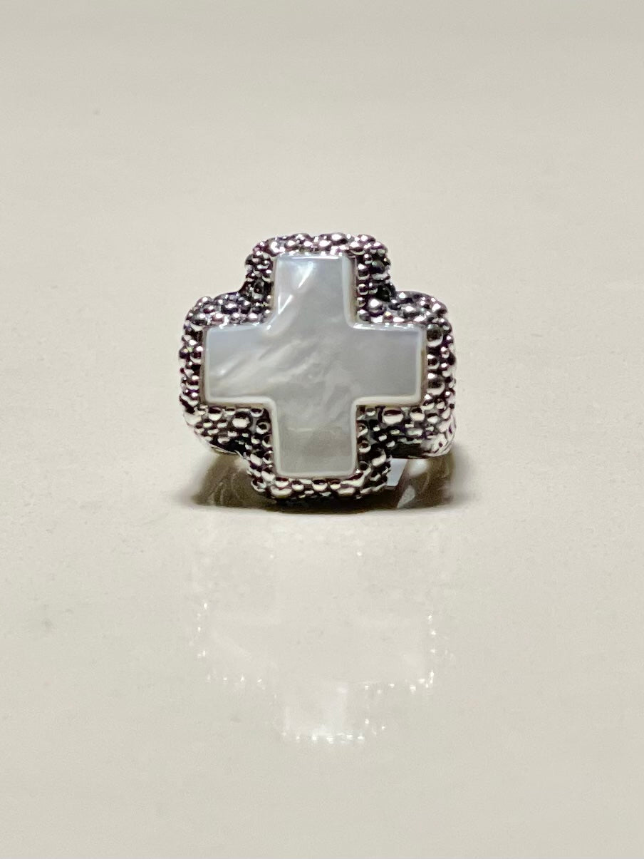 Cross Mother of Pearl Ring Rings Dian Malouf   