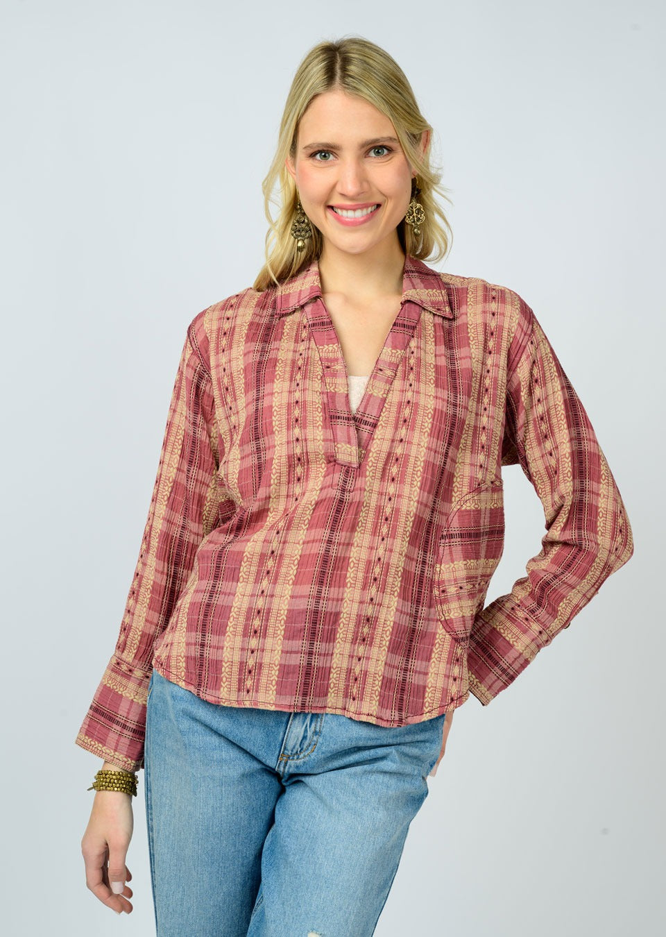 Popover Plaid Shirt - Rose TOP Ivy Jane