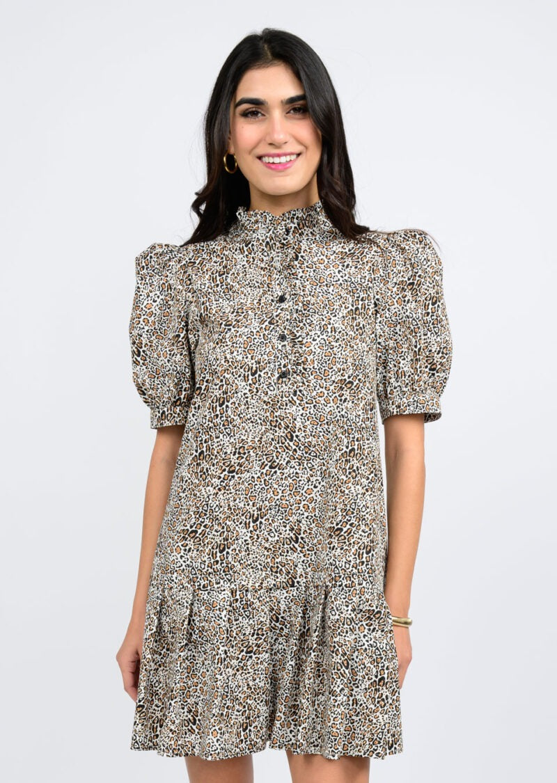 Leopard Pleated Dress - Natural Dresses Ivy Jane