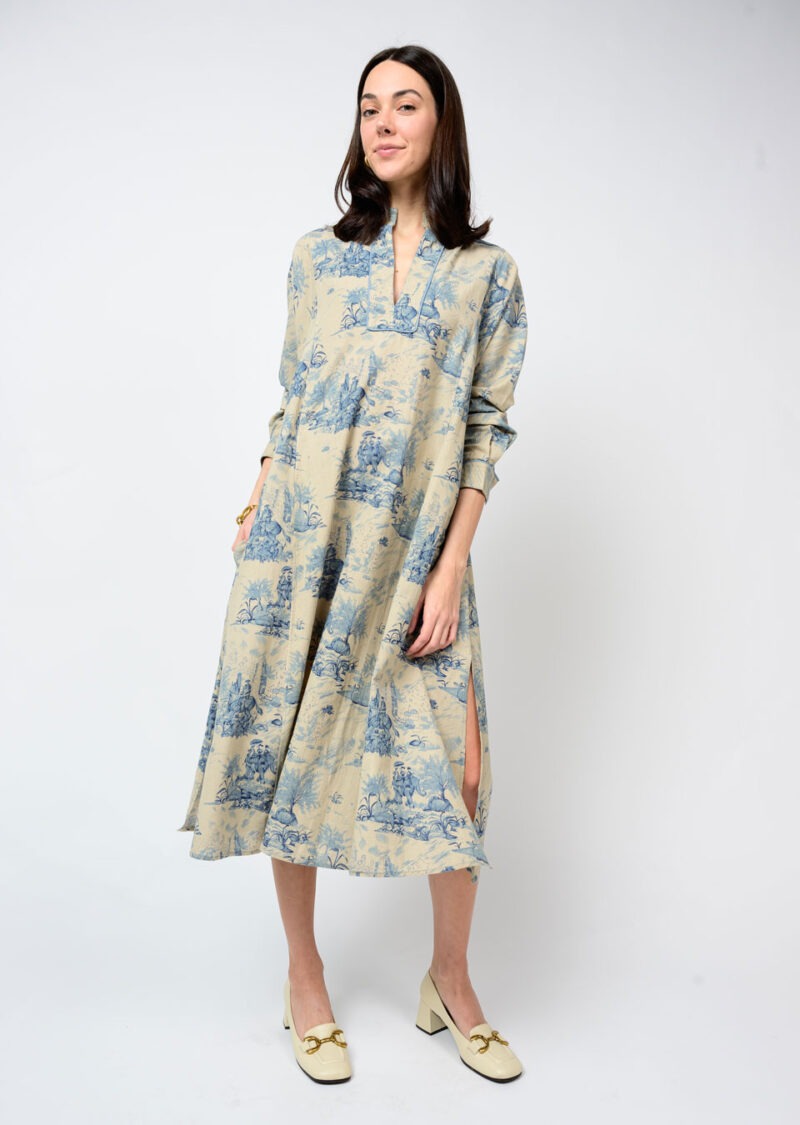 Toile Midi Dress - Blue Midi Dresses Uncle Frank