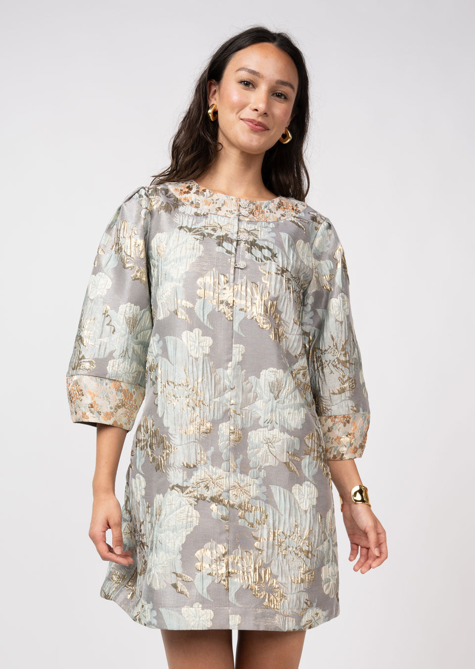 Jacquard Button Neck Dress S Jacquard Button Neck Dress S