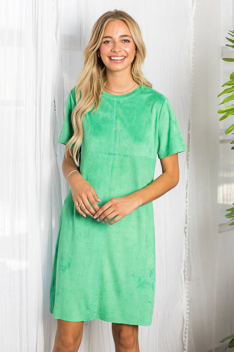 Audrey Short Sleeve Suede Dress - Kelly Green Mini Dresses JOH Apparel   