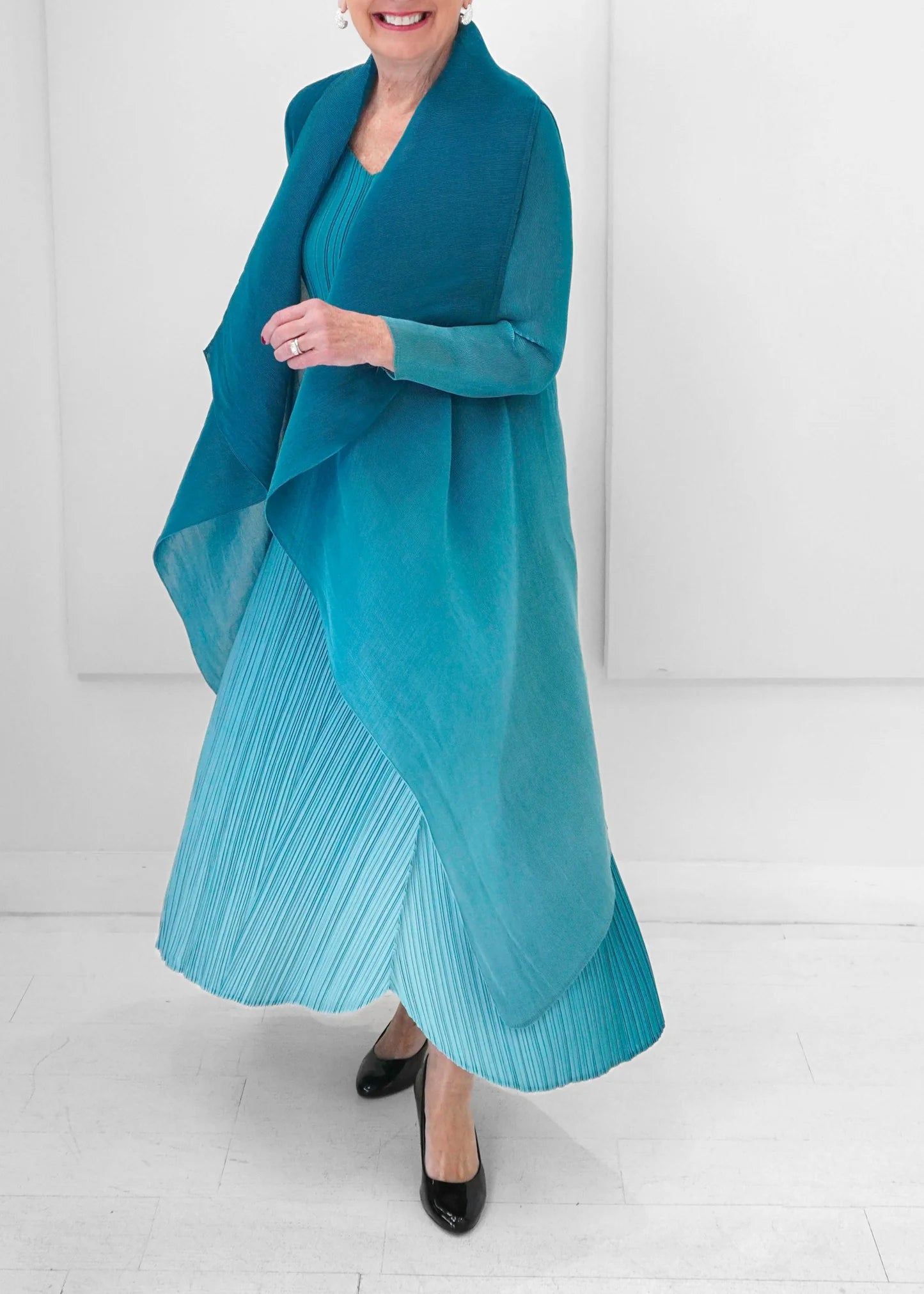 Alquema Long Collare Coat & Estrella Dress Matching Set - Deep Nile Coat Alquema