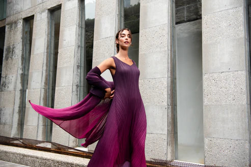 Alquema Long Collare Coat & Estrella Dress Matching Set - Mulberry Ombre Coat Alquema