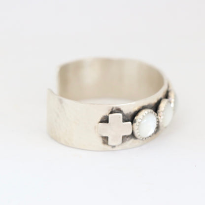 3/4" Sterling Hammered Cuff with 5 MOP & Crosses Cuffs Richard Schmidt   