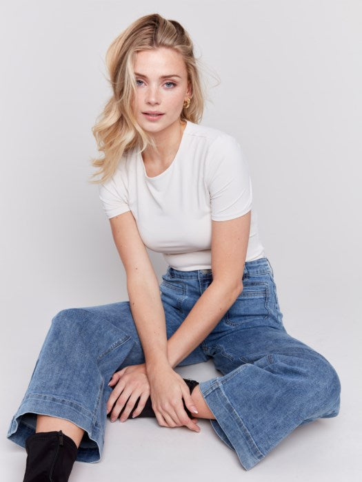 Patch Pocket Flare Jeans - Med Blue Jeans Charlie B