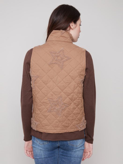 Boucle Quilted Short Vest - Khaki Vests Charlie B