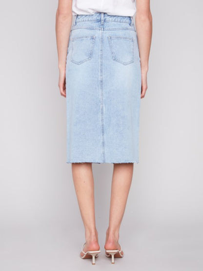 Denim Midi Skirt with Frayed Hem Midi Skirt Charlie B   