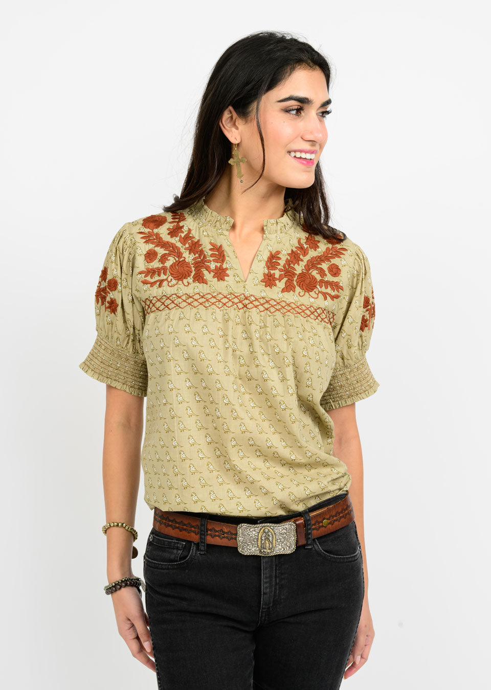 Camilla Top - Brown Bird Embroidery Tops SISTER MARY