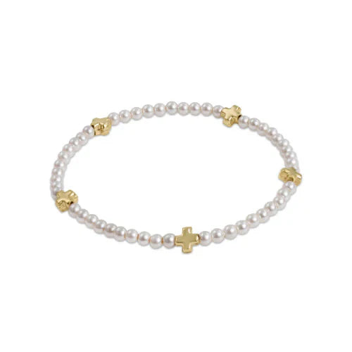 Signature Cross Small Pearl 3mm Bead Bracelet - Gold Bracelets Enewton