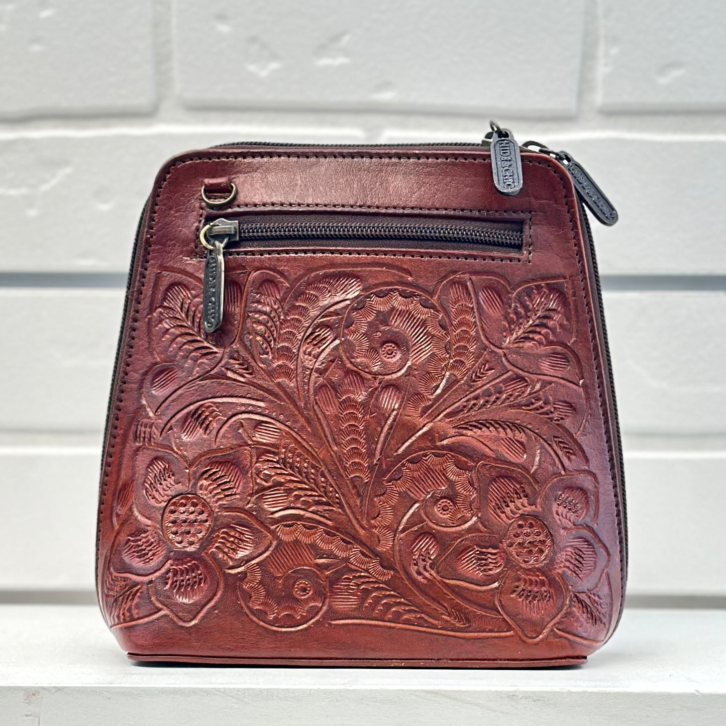 Margarita Hand-Tooled Leather Crossbody - Camel