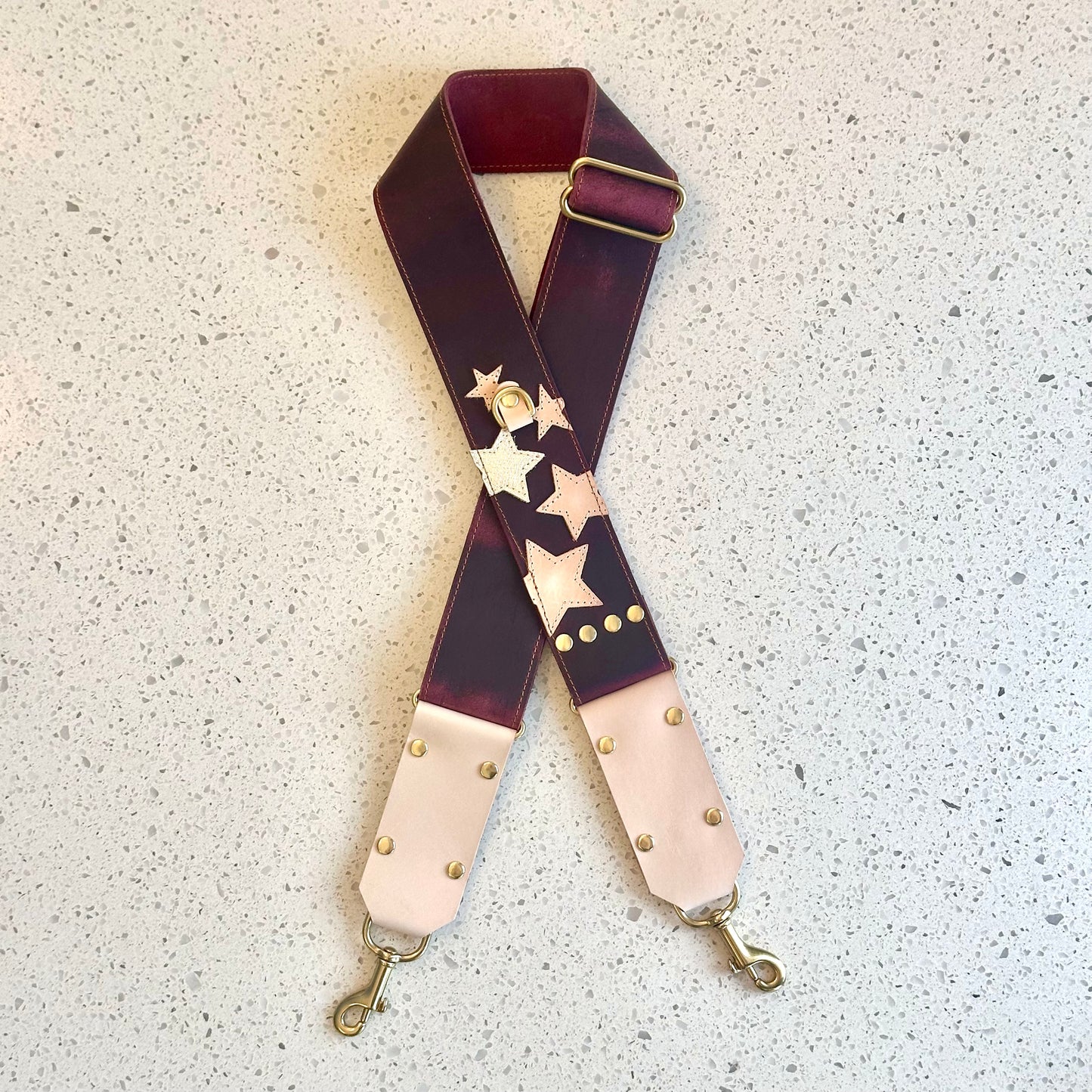 Game Day Stars Leather Strap - Burgundy with Metallic Star Fanny Packs Indigo Laine