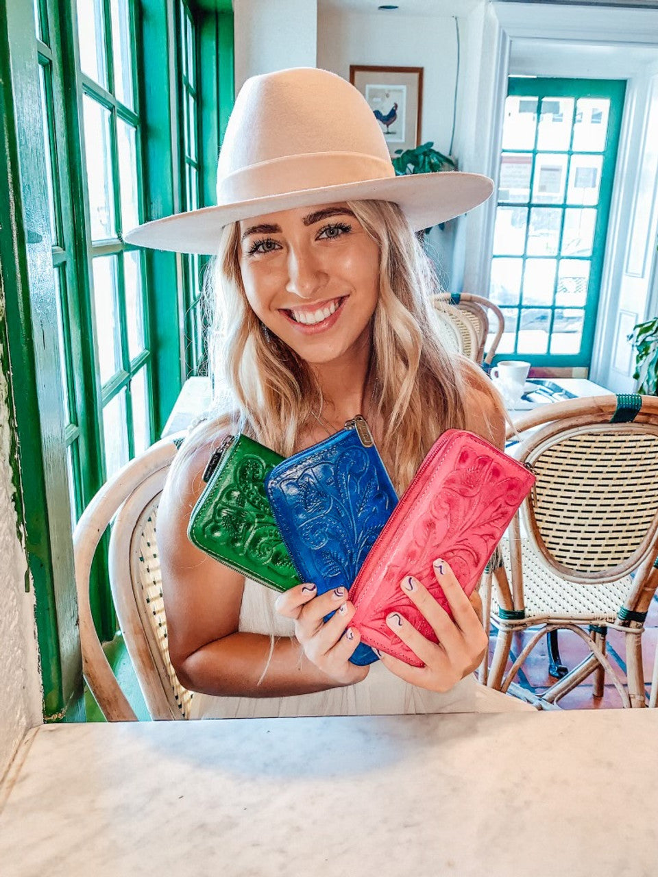 Lolita Hand-Tooled Leather Wallet Wallets Hide and Chic Green