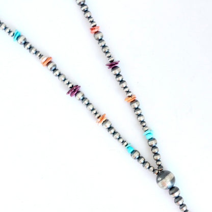 Lariat Navajo Pearl with Multi Stone Necklace Necklaces Silver Pearl Ranch   