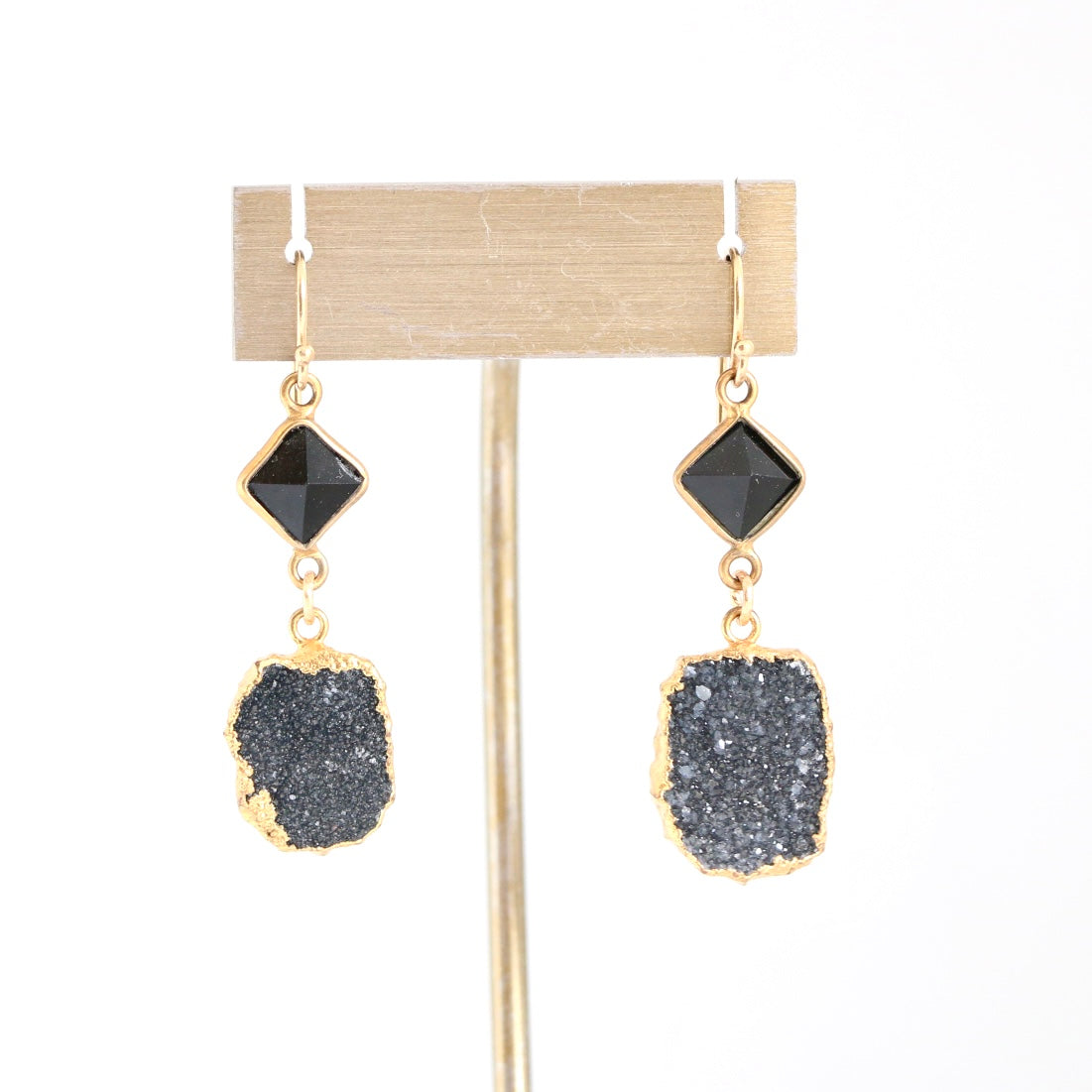 Black Onyx and Druzy Gold Earrings Earrings Sweet Revenge Jewelry