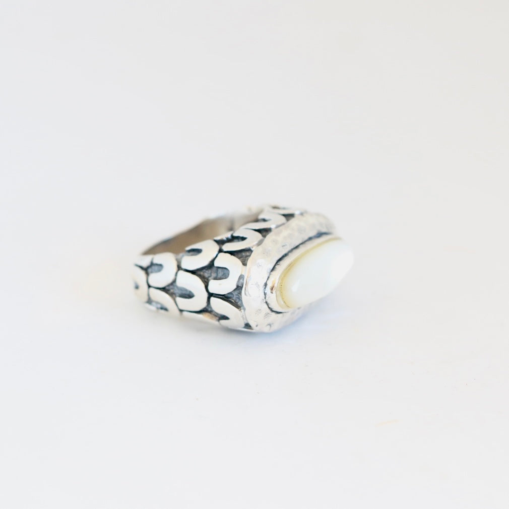 Oval Mother of Pearl with Moroccan Shank Ring Rings Dian Malouf   