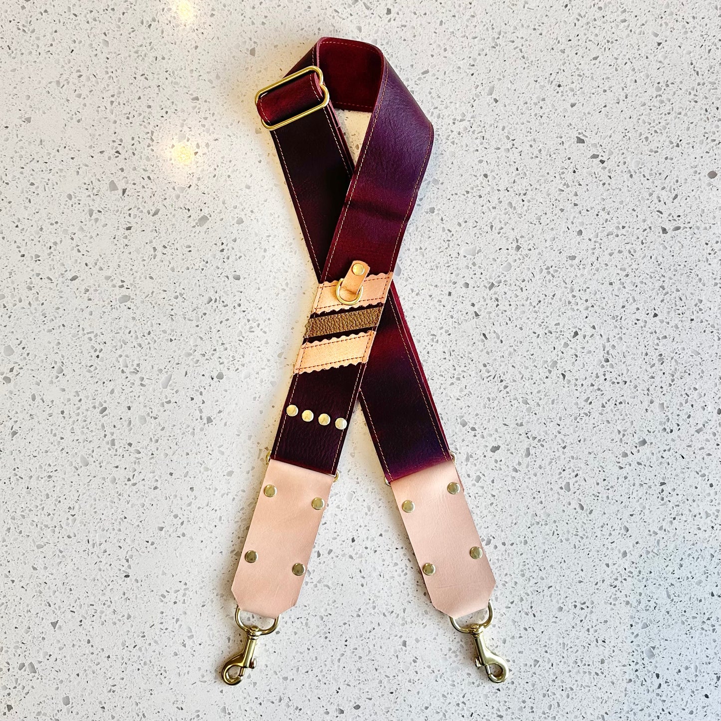 Game Day Leather Strap - Burgundy with Bronze Stripe Fanny Packs Indigo Laine