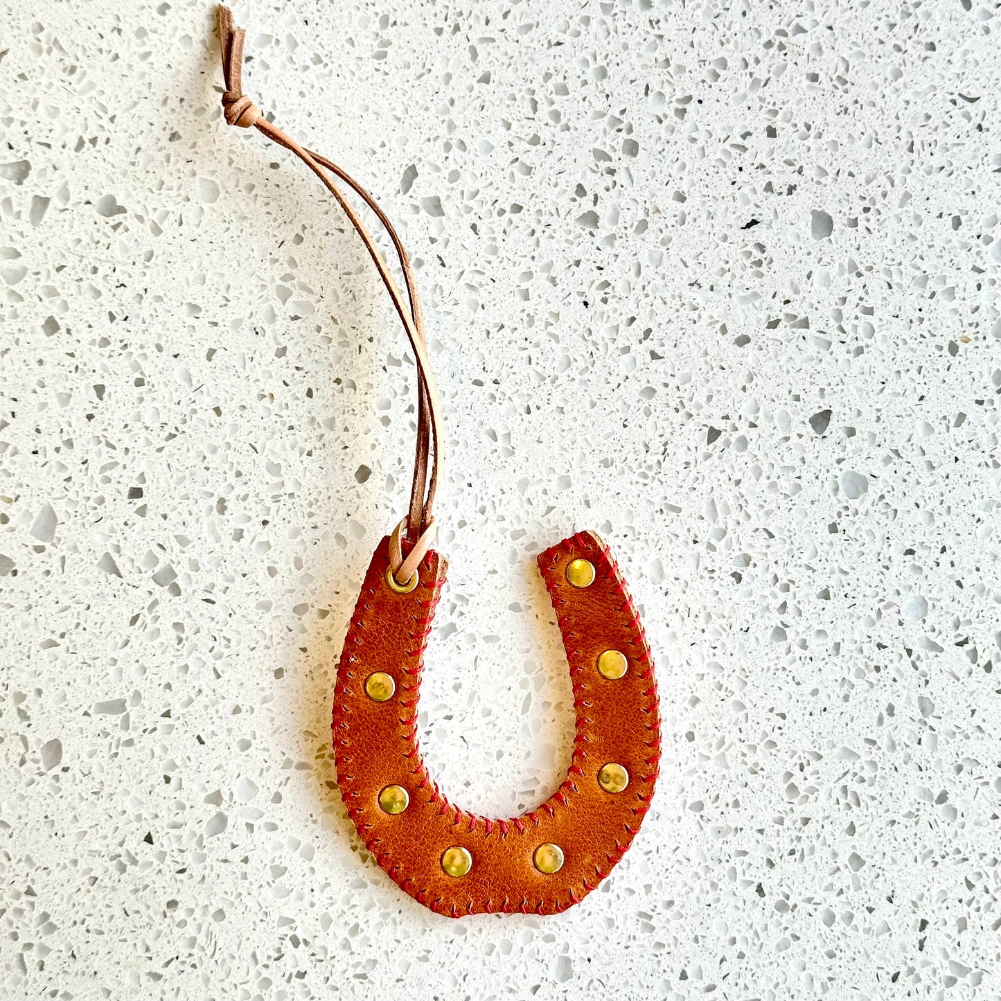 Horseshoe Purse Charm - Camel HANDBAGS Indigo Laine Red Stitching