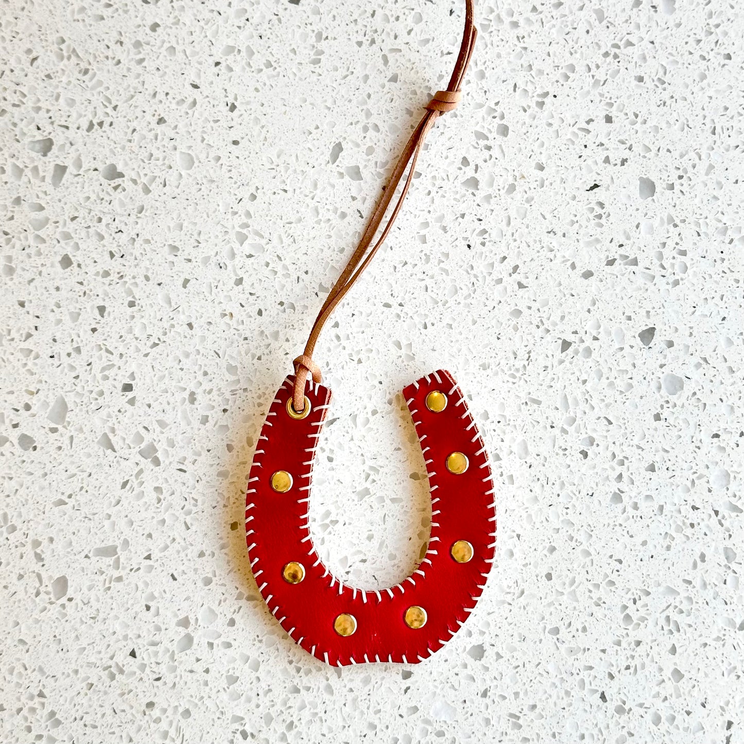 Horseshoe Purse Charm - Red HANDBAGS Indigo Laine White Stitching