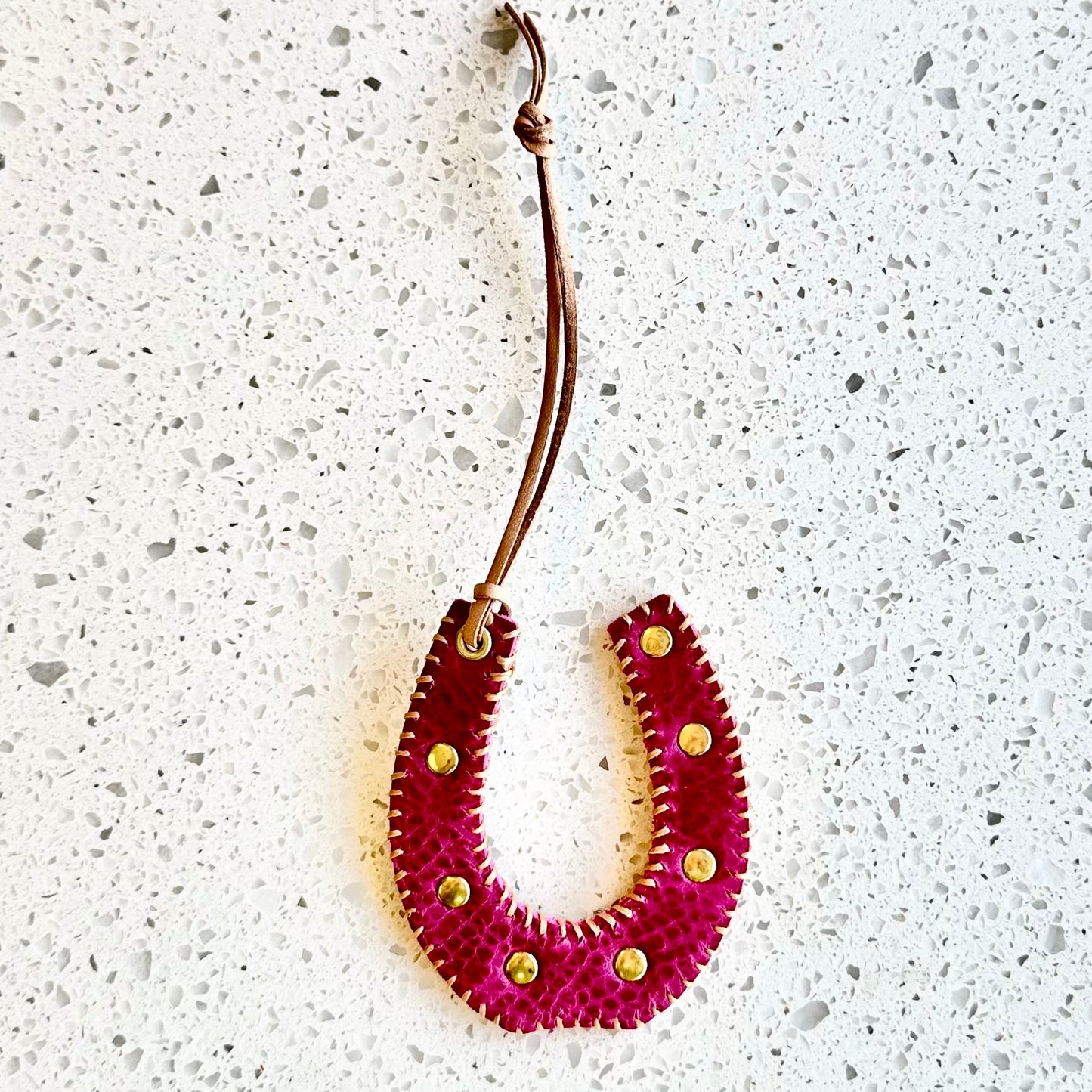 Horseshoe Purse Charm - Berry HANDBAGS Indigo Laine Tan Stitching