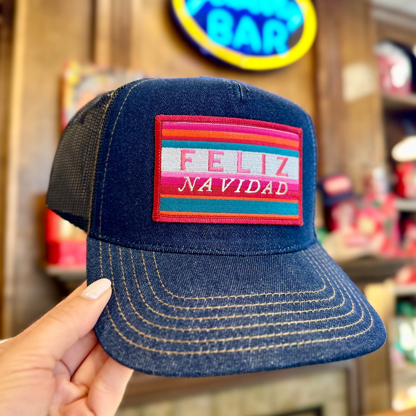 "Feliz Navidad" Denim Trucker Hat HATS Otto