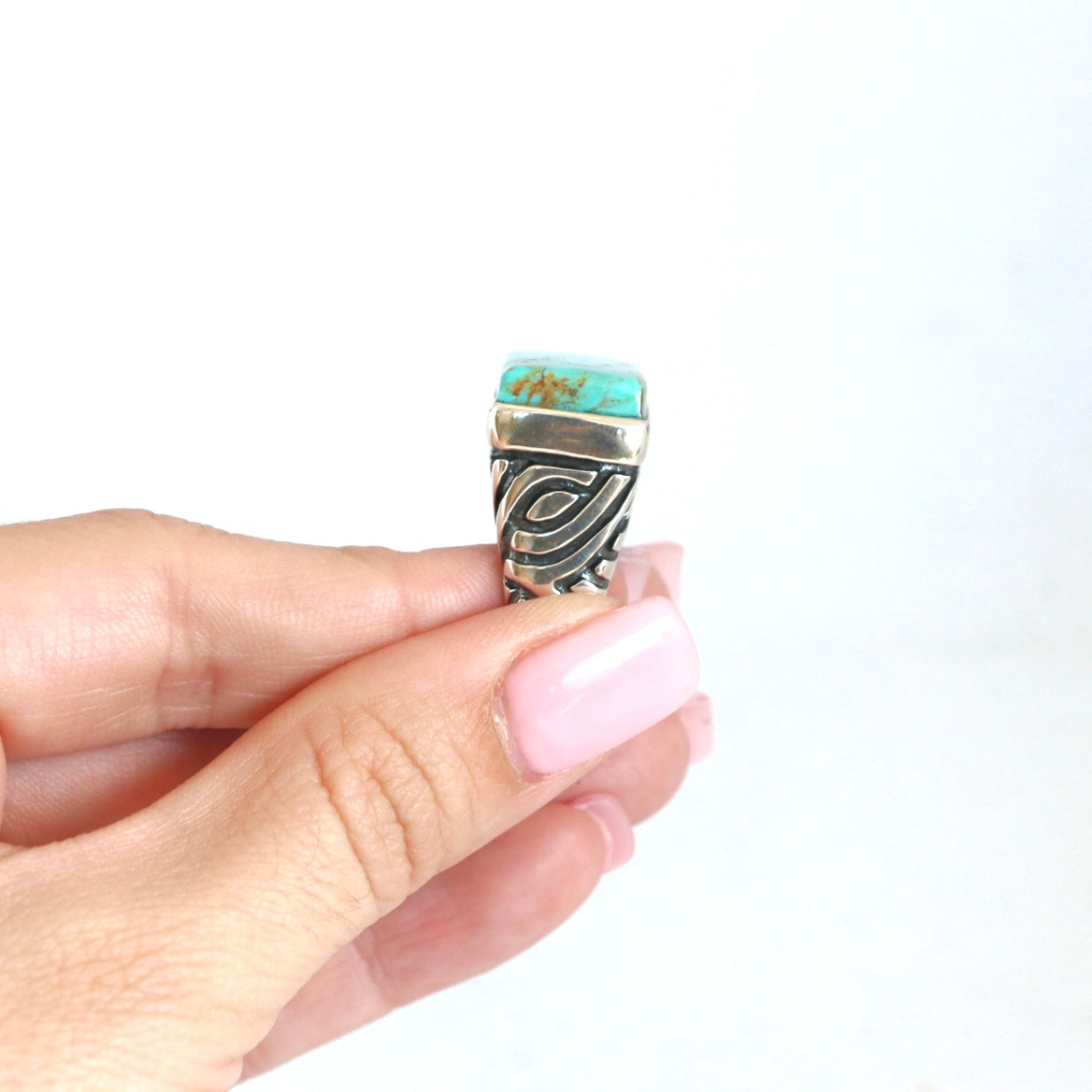 Kingman Turquoise Oversized Bar Ring Rings Dian Malouf