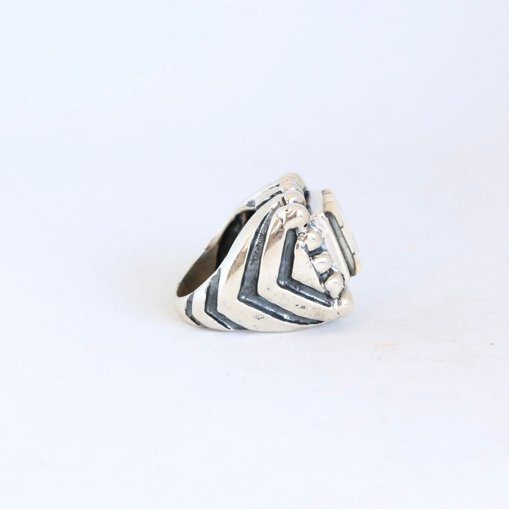 Mosaic Square Fossil Cross Silver Ring Rings Dian Malouf