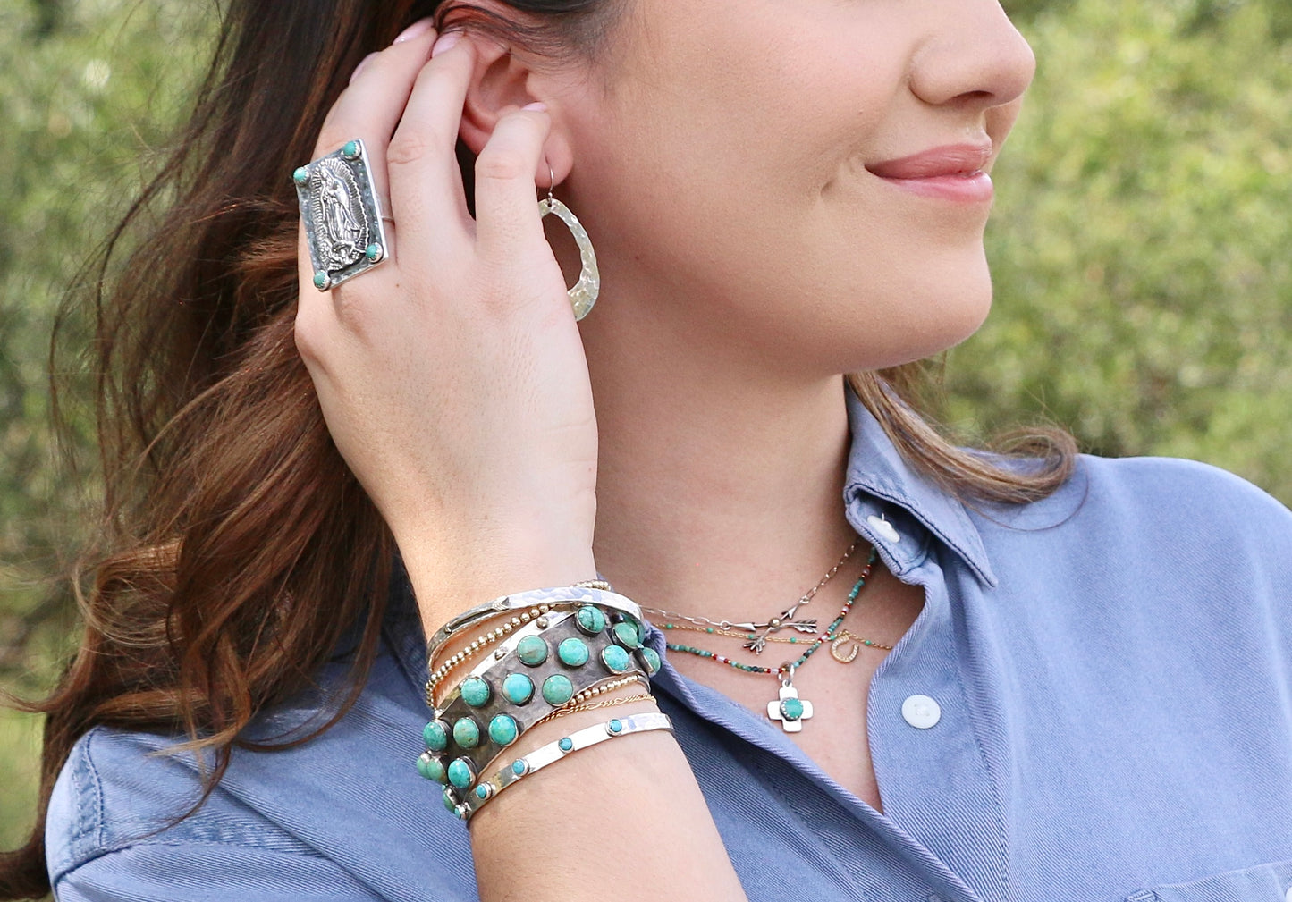 4mm Hammered Sterling Silver & Turquoise Cuff Cuffs Richard Schmidt