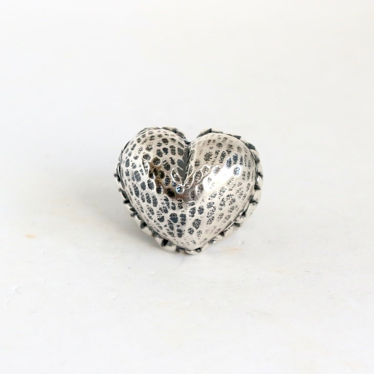 Hammered Silver Heart with Hearts Shank Ring Rings Dian Malouf