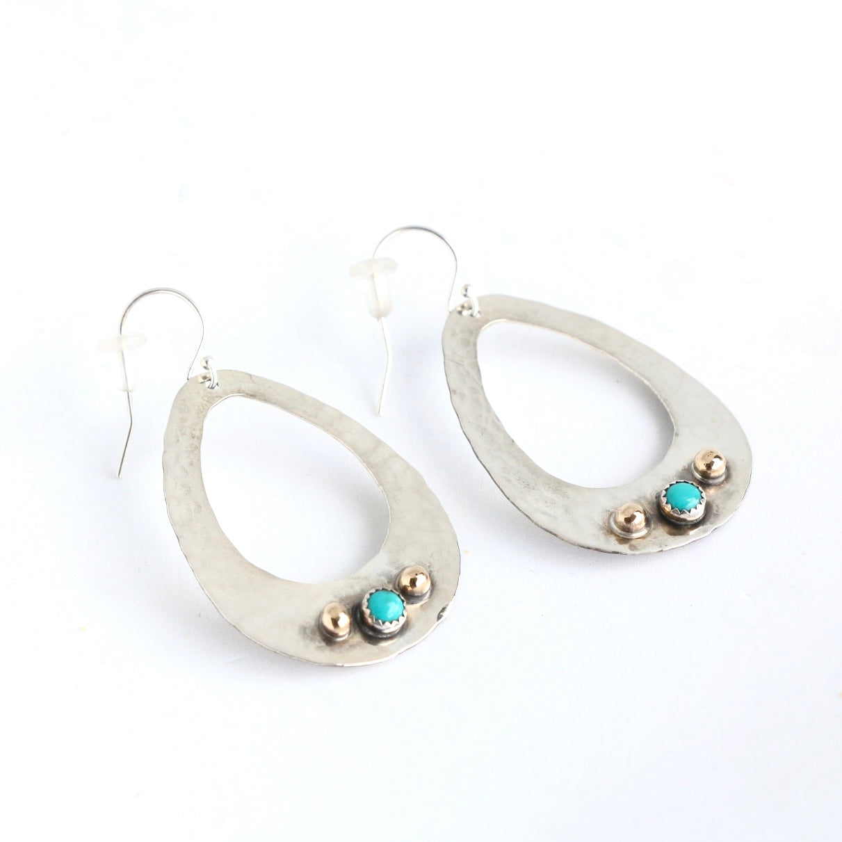 Large Open Oval with Gold Dots and Turquoise Earrings Earrings Richard Schmidt