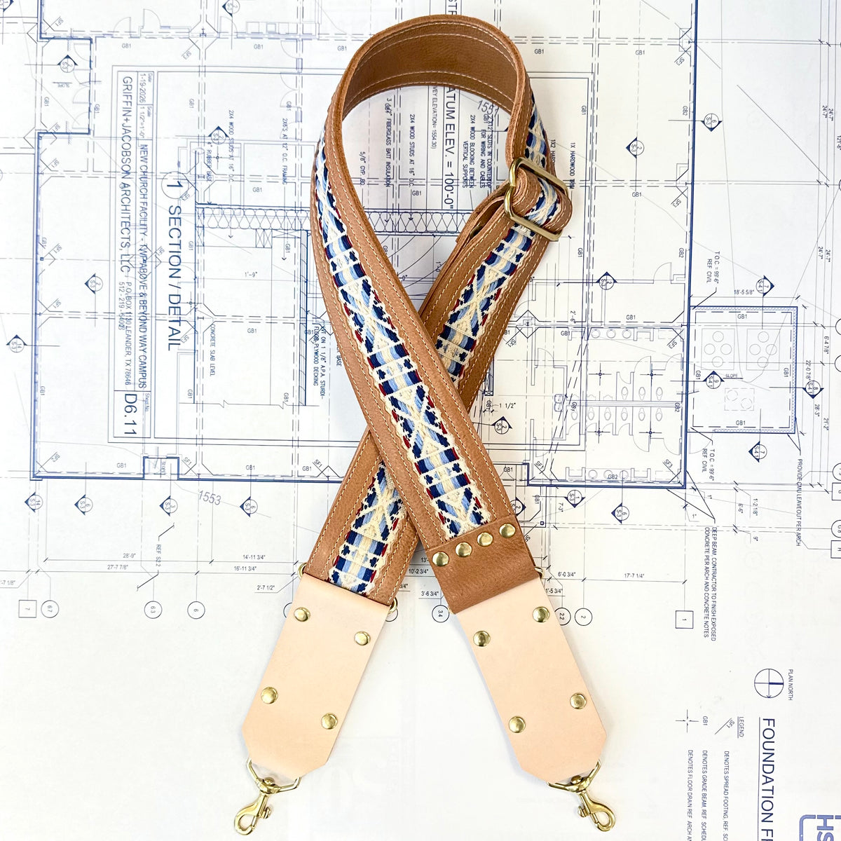 Americana Leather Strap - Camel/Cream Indigo Laine
