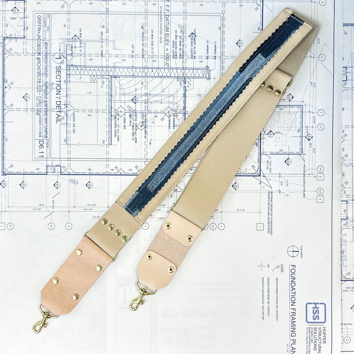 Blue Collar Leather Straps - Ivory/Denim Stripe