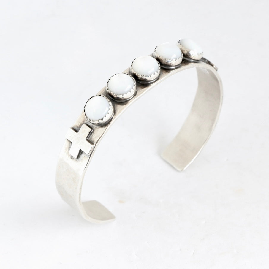 10mm Sterling Hammered Cuff with 5 MOP & Crosses Cuffs Richard Schmidt