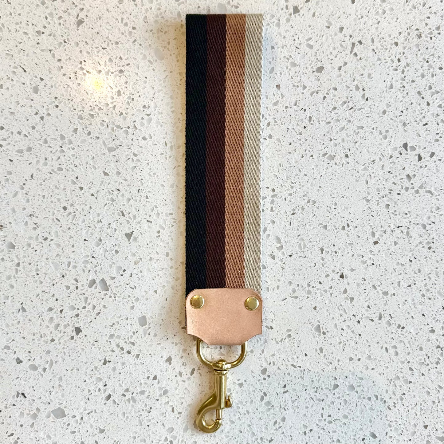 Wristlet Fancy Strap - Black/Brown/Camel Stripes Fancy Straps Indigo Laine