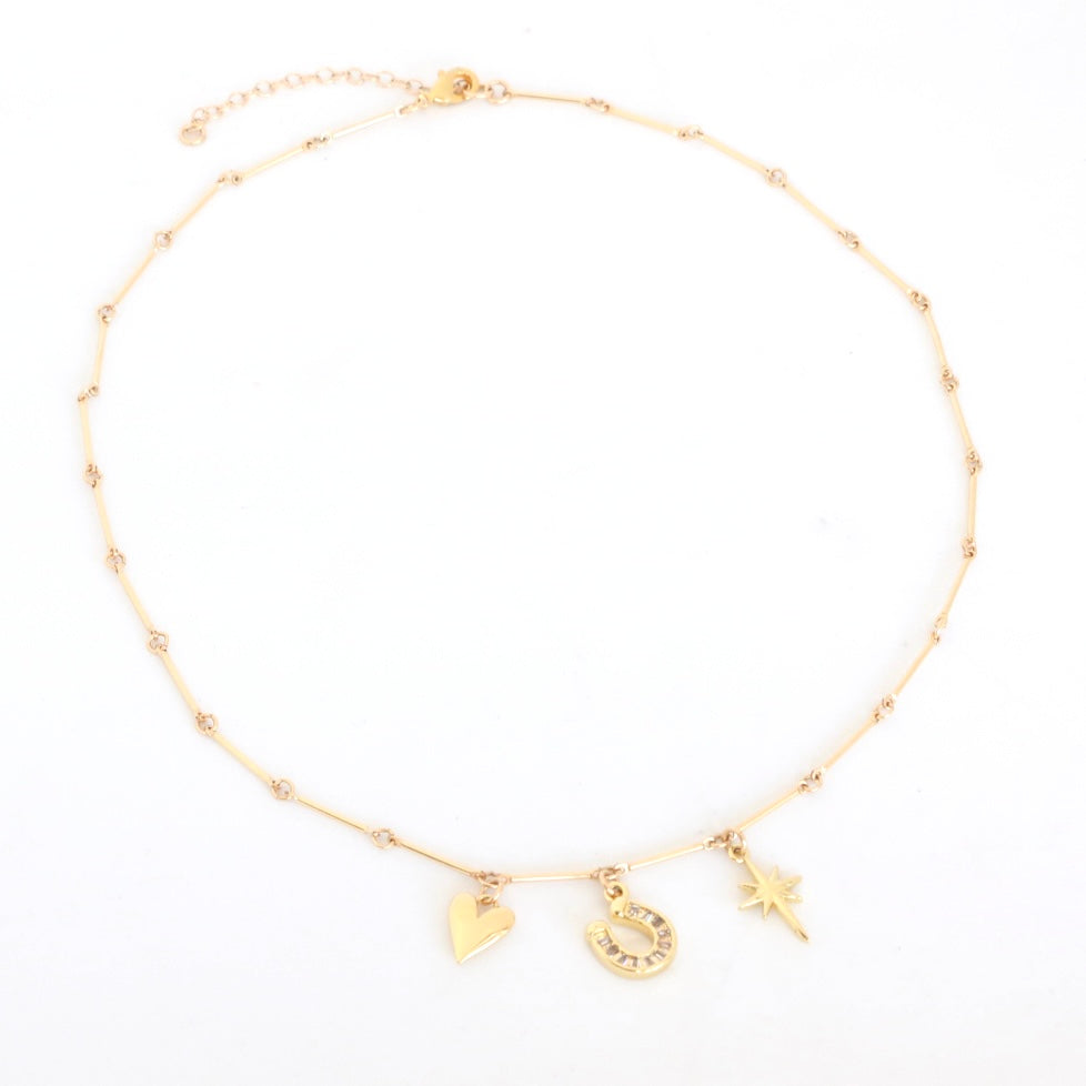 Western Charms Necklace - Puffy Heart, Horseshoe Baguette and Lightning Bolt NECKLACES Rachel Nathan