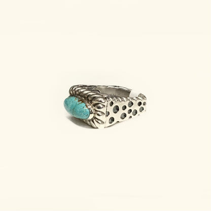 Small Oval Kingman Turquoise Silver Ring Rings Dian Malouf   