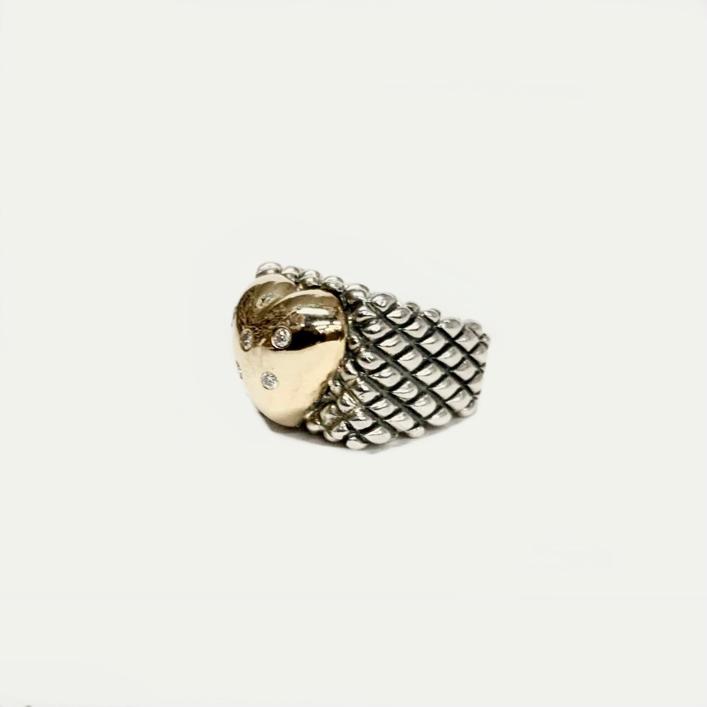 Gold Heart with Diamonds Crosshatch Ring Rings Dian Malouf