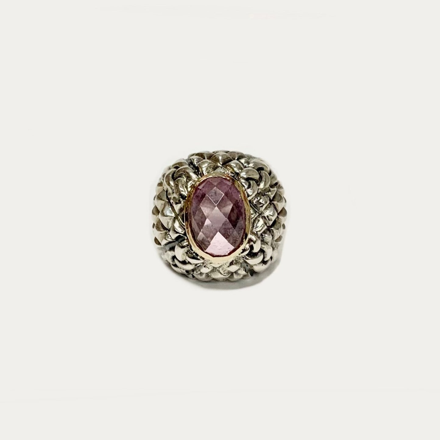 Large Quilted Ring with 14kt Gold Bezel and Faceted Pink Amethyst Rings Dian Malouf