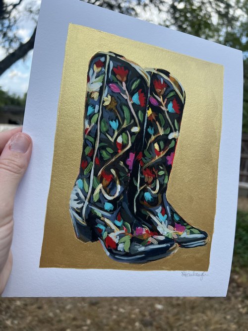 Antique Floral Boots Print Art Print Sarah Heinbaugh