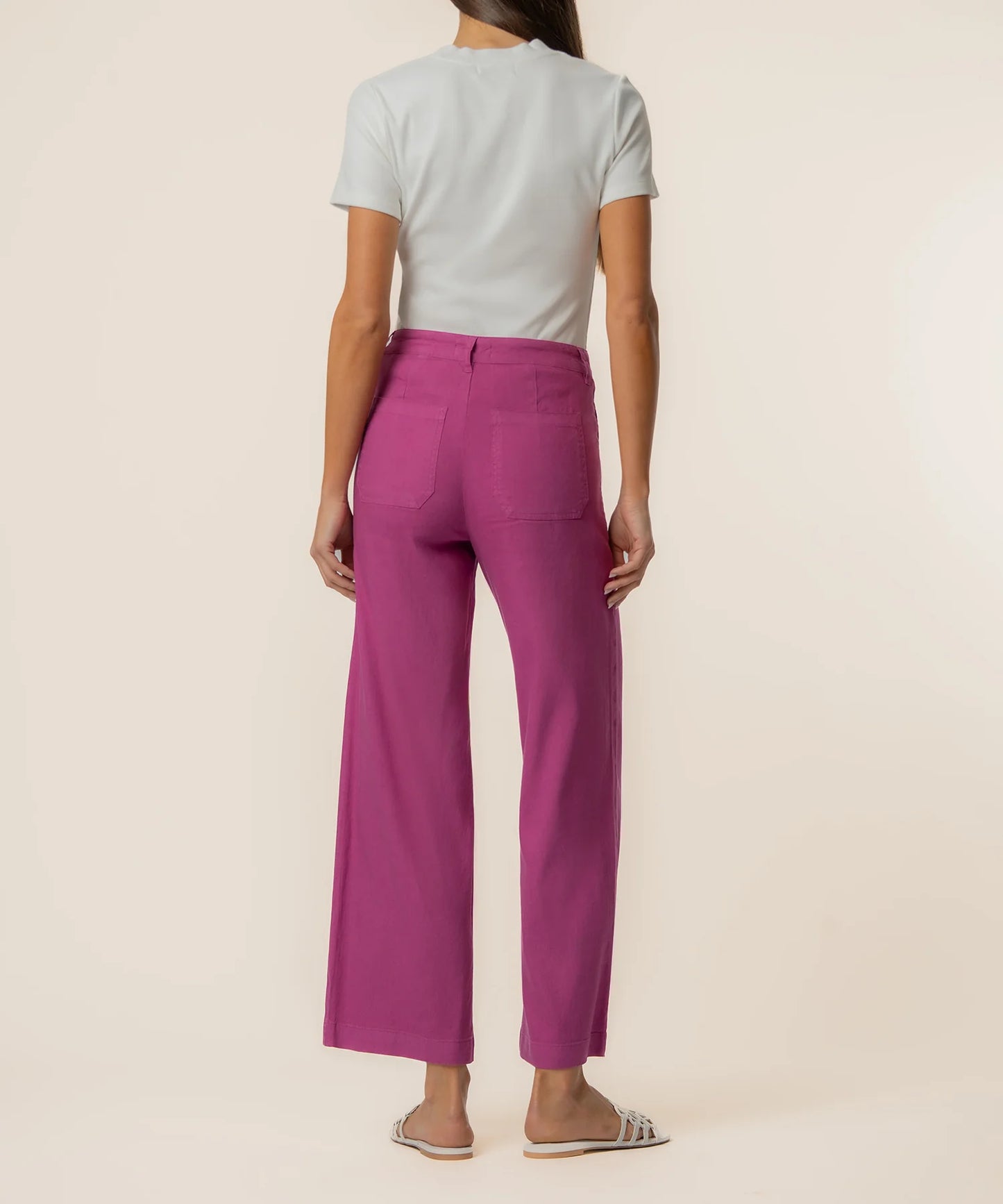 Topaz Linen Wide Leg Pant - Magenta bottoms KUT