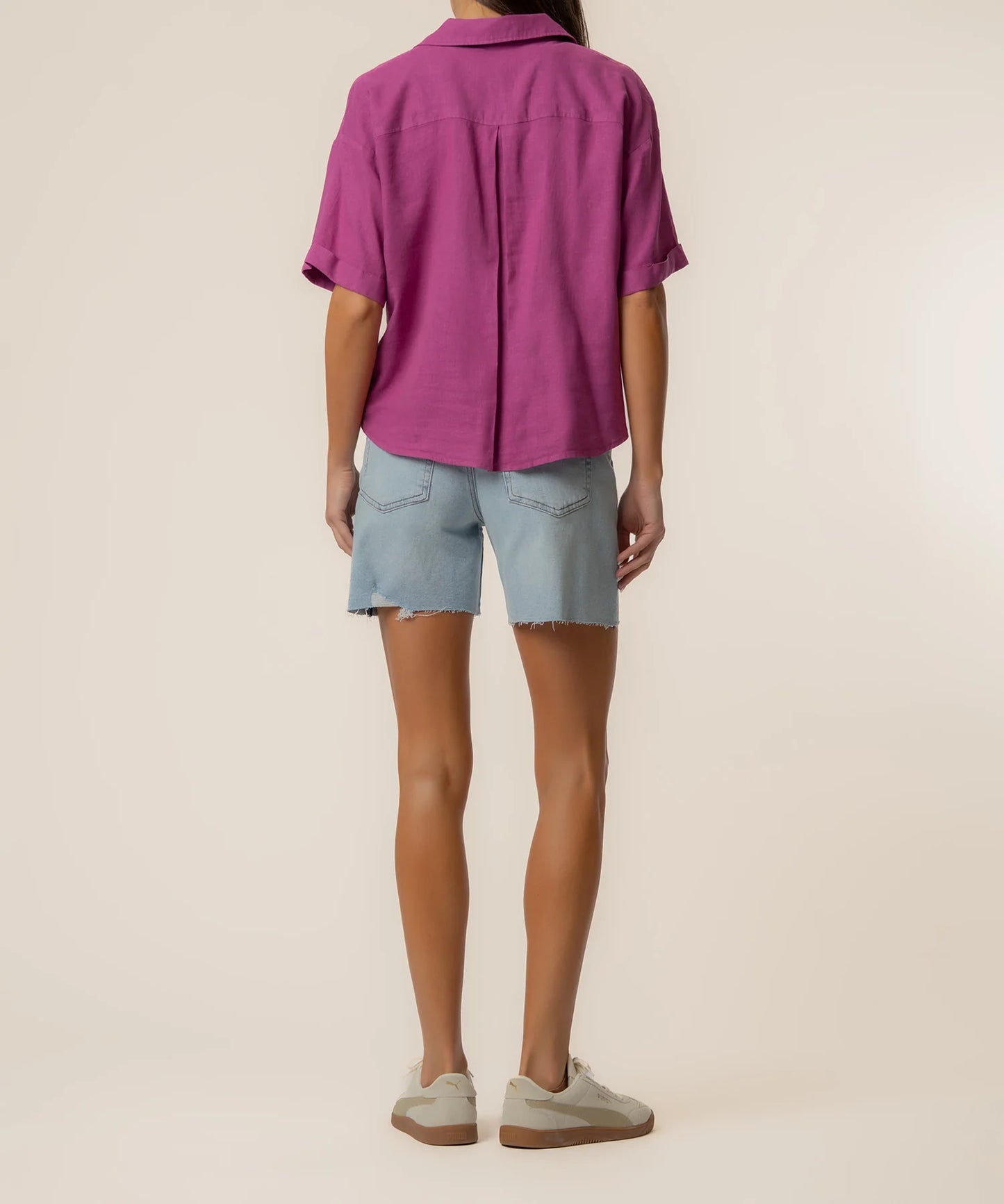 Brianna Linen Boxy Shirt - Magenta bottoms KUT
