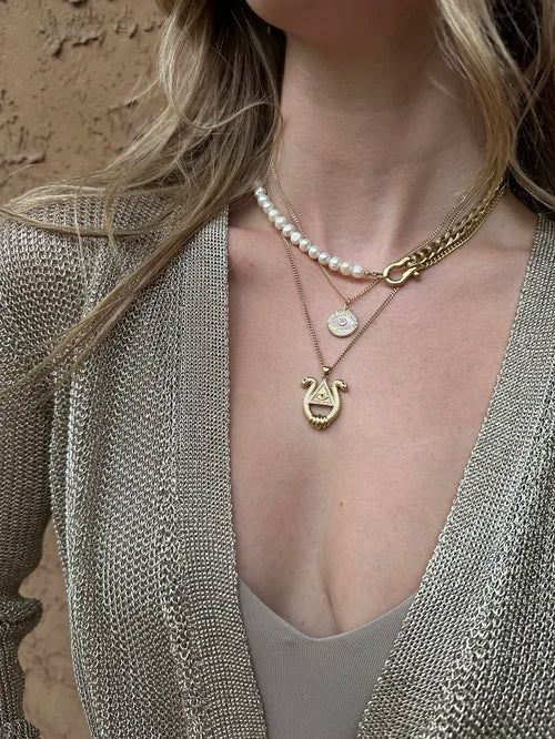Shackle Duo Necklace - Pearl & Chain Necklaces Rachel Nathan