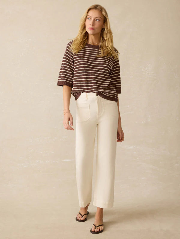 Miramar Linen Sweater Tee - Cocoa Sand Stripe Tops Faherty Brand