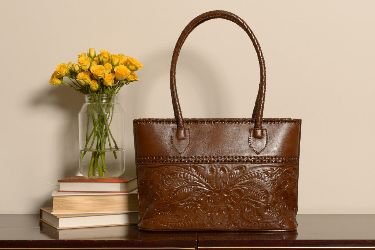 Leather Tote Handcrafted Tooled Bag Floral Bag CUSTOM Options