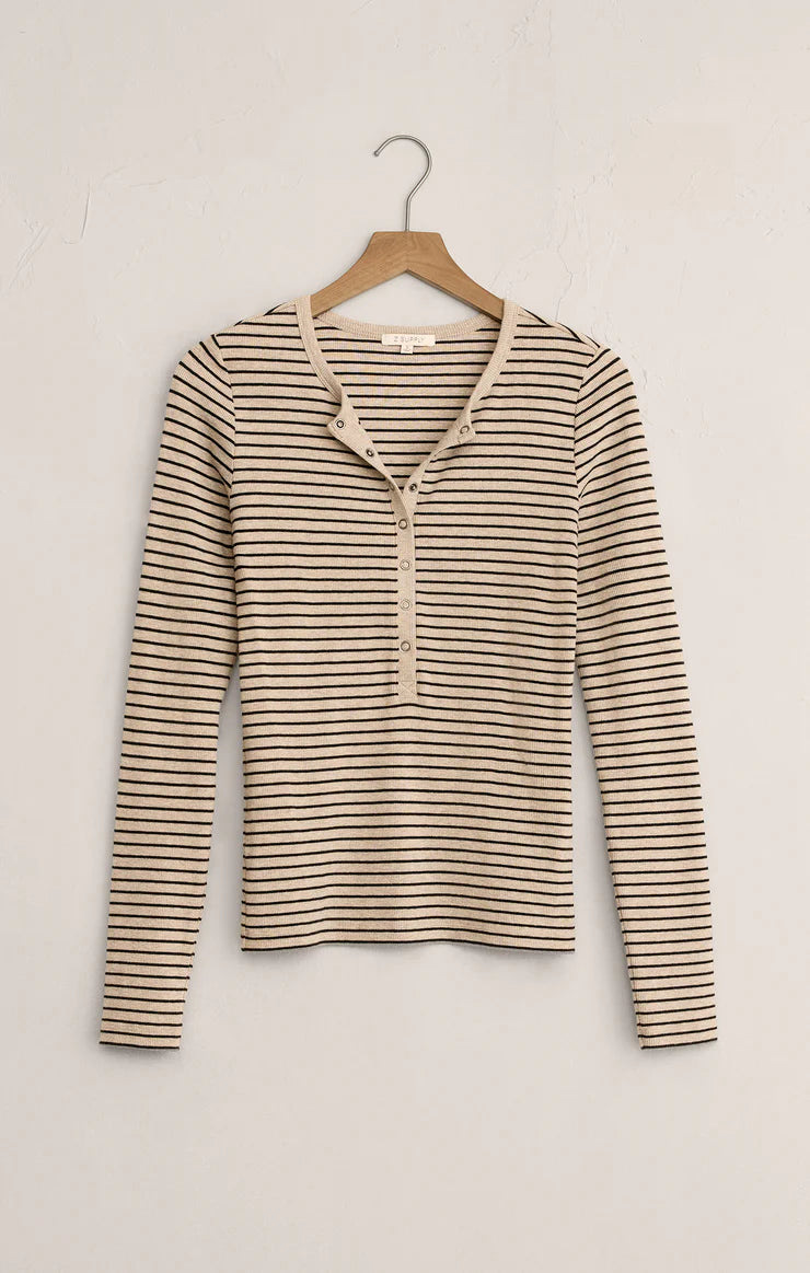 Eve Stripe Henley Long Sleeve Top - Light Oatmeal Heather TOP Z Supply